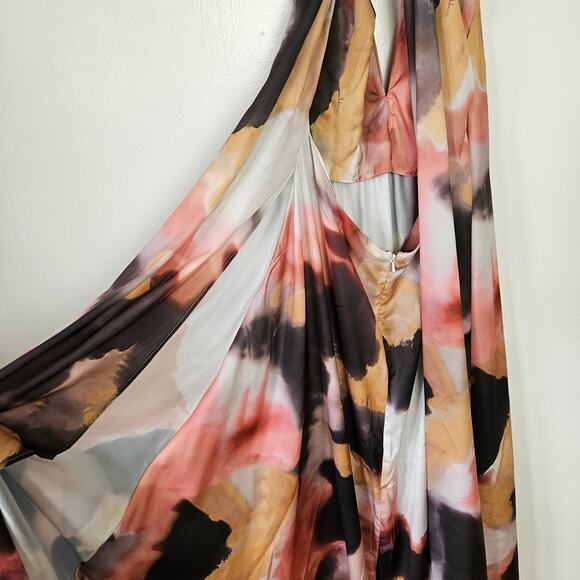 NEW Edition Asos Watercolor Print Satin Halter Maxi Dress 4‎ Pink Black Tan NWT - Picture 6 of 13